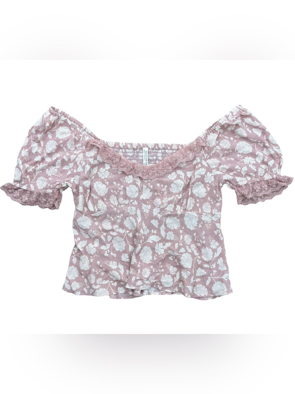 AE Y2K White & Pink Floral Lace Babydoll Top Coquette Fairy Feminine Romantic M